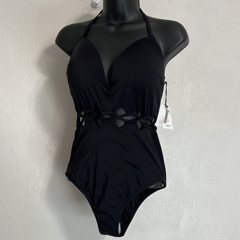NWT Shade and Shore Black Plunge One Piece Swimsuit Size 34DD - Picture 10 of 13